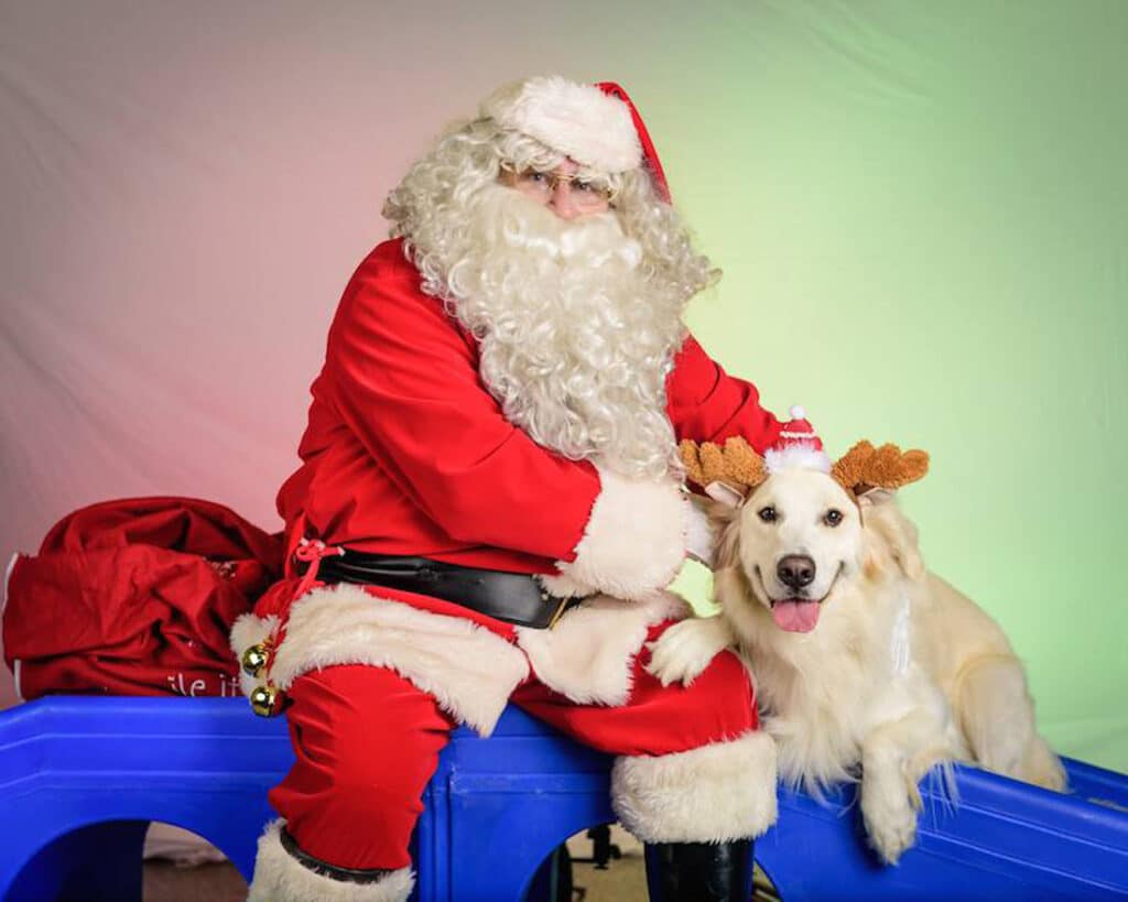 Santa with Dog Reindeer