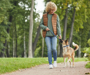 Woman walking her dog